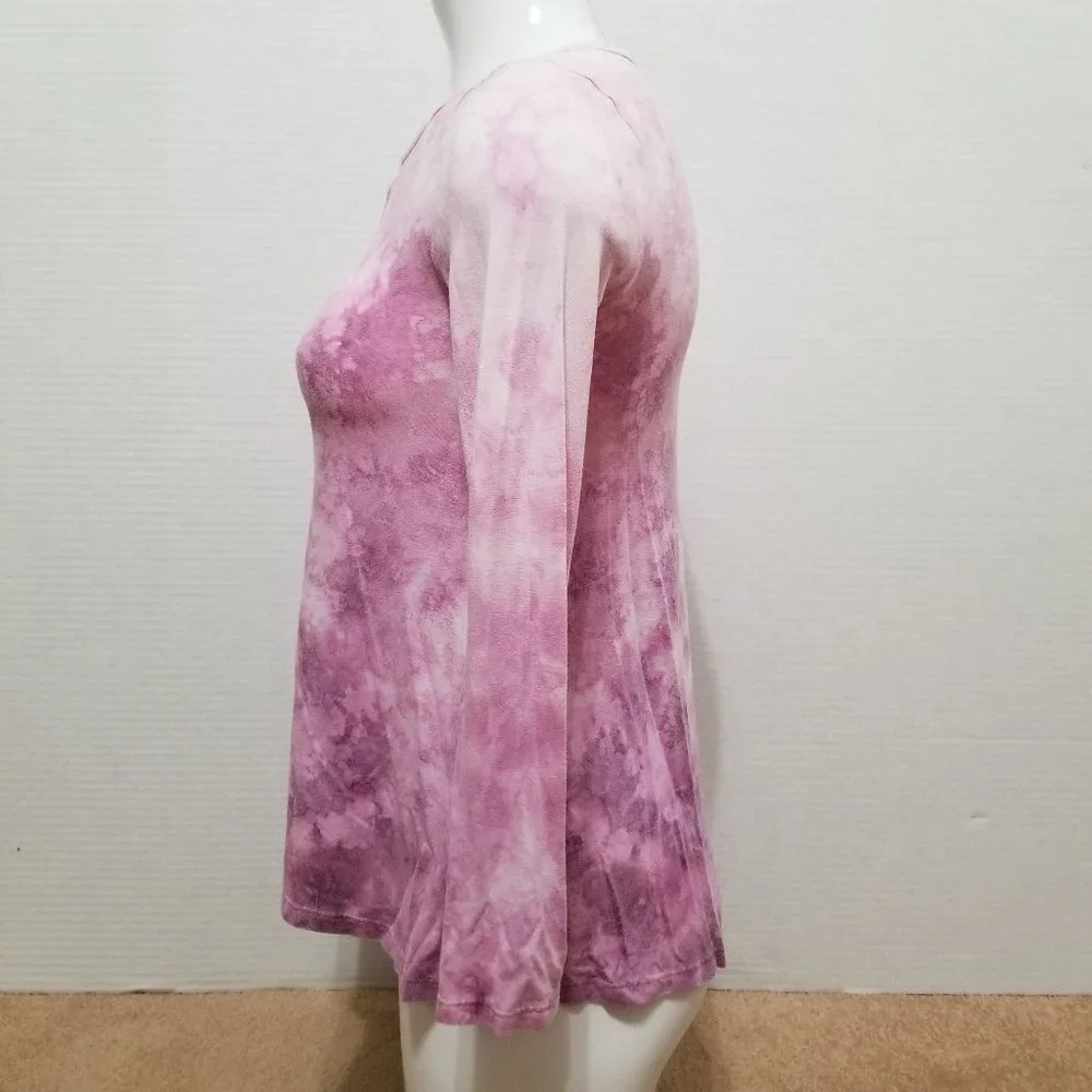 Justice top 12 tie dye long sleeve criss cross keyhole neckline stretch